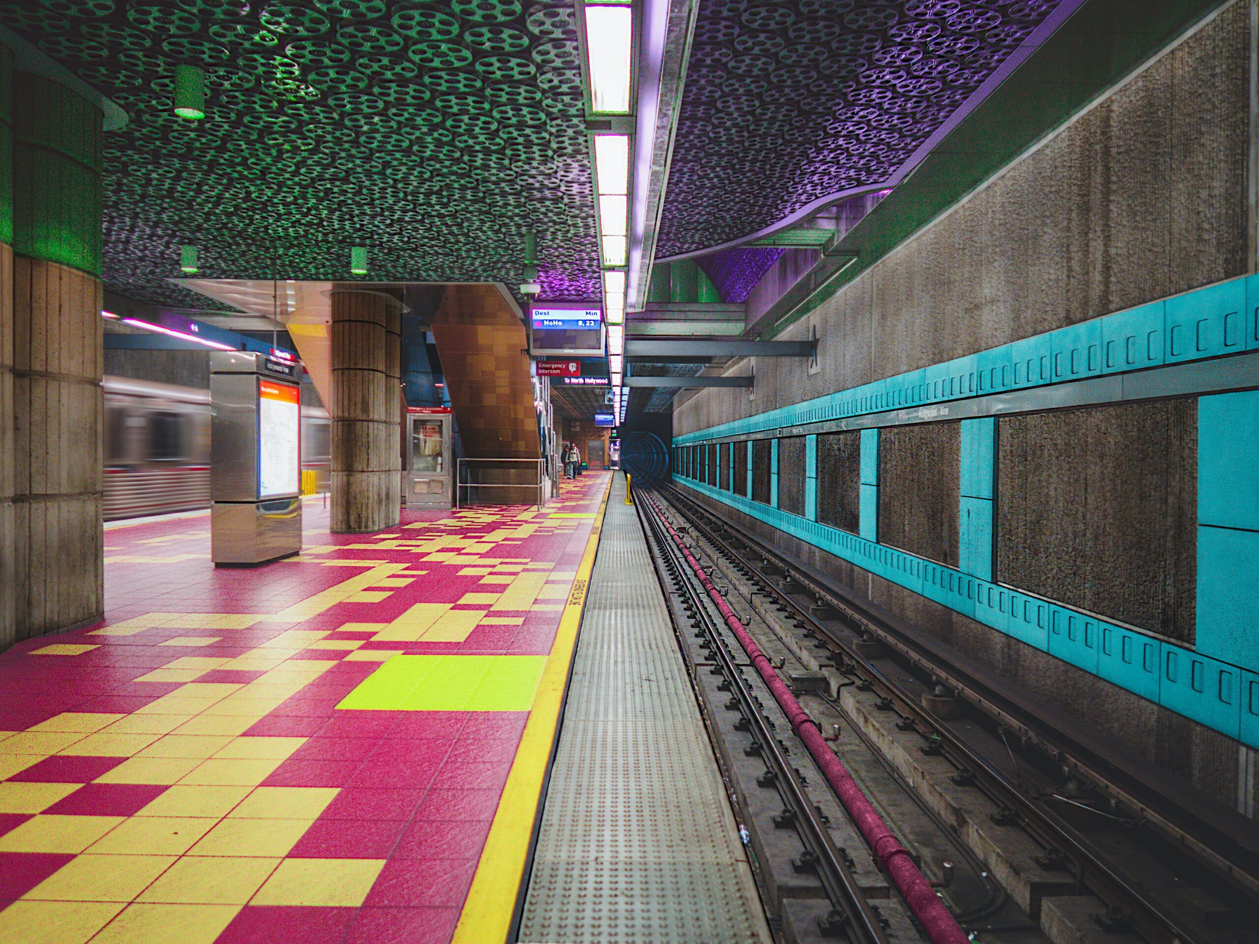 Photo of an underground station that simulates a tetris pattern